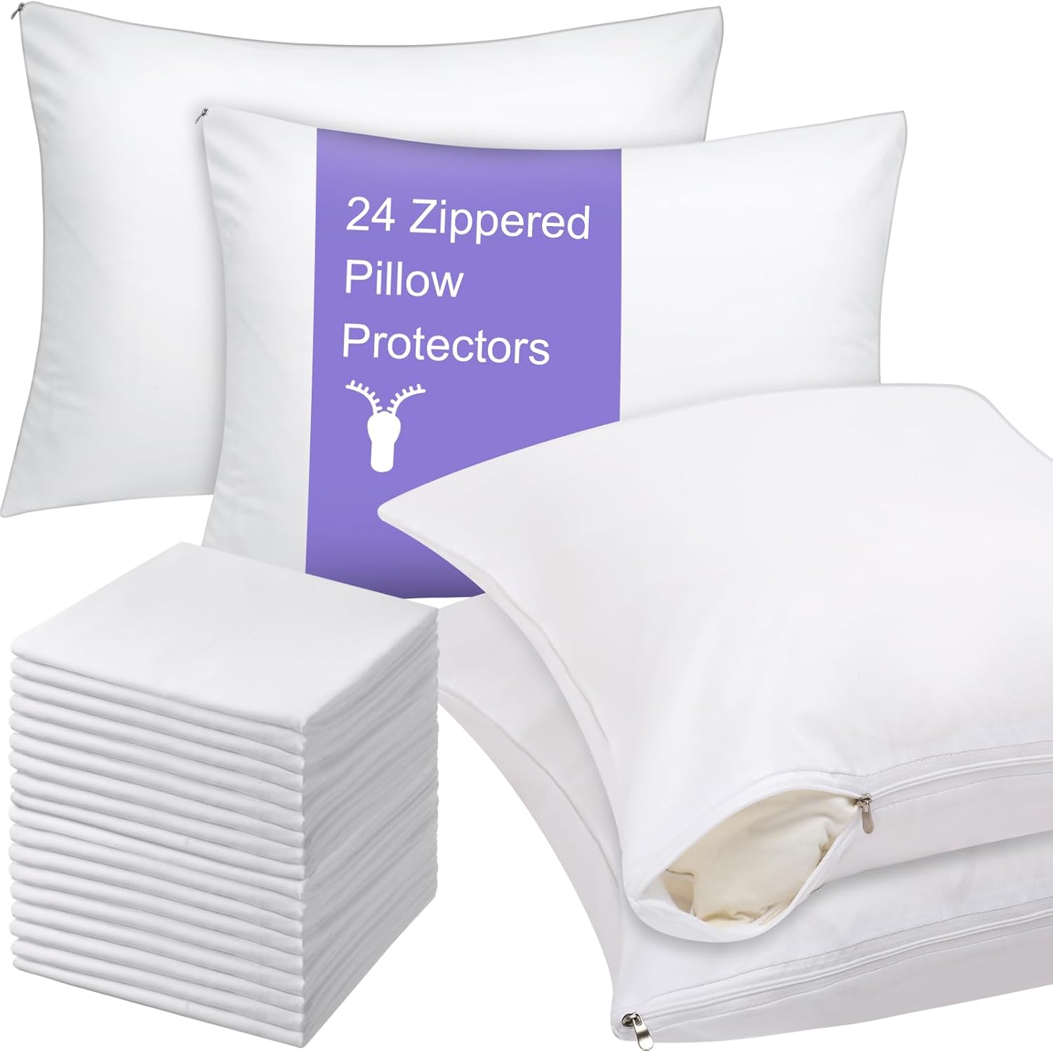 Shimeyao 12 Pcs 20 x 40 Inch Zippered Pillow Protectors Bulk, Standard Size Bedding Pillow Cases, Soft Breathable Cotton Sateen Dust Protec…