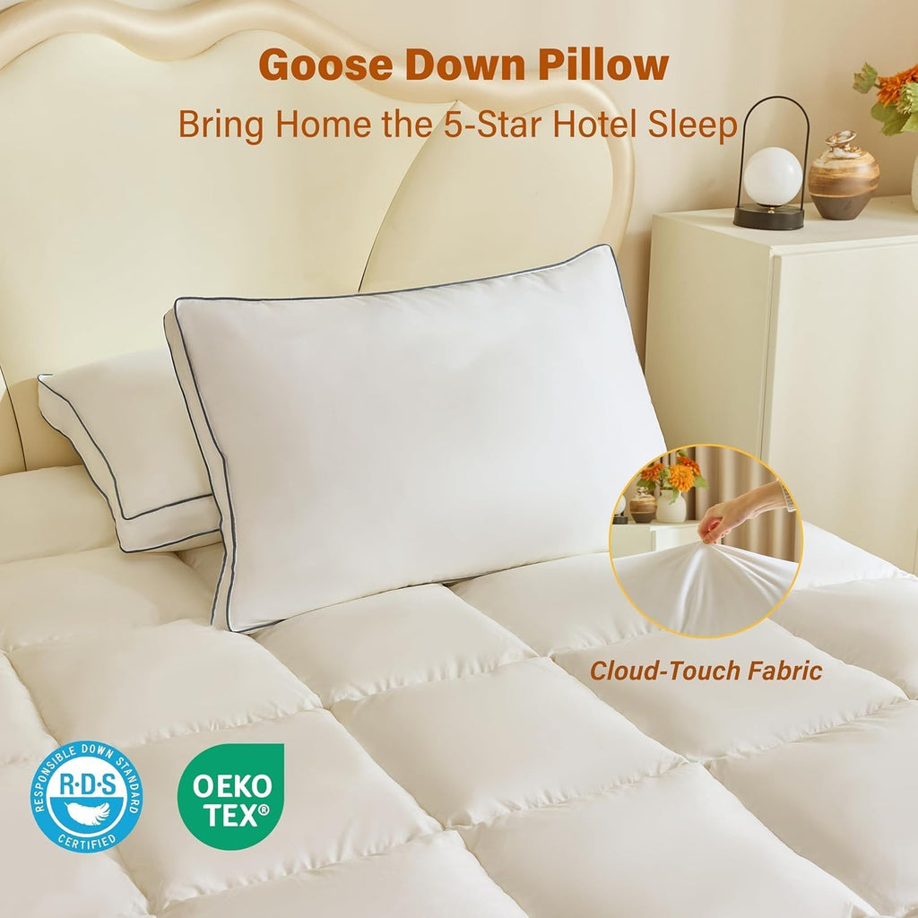 InspireCrafter Goose Down Pillows for Neck Pain - Perfect Balance of Softness and Support, Relief for Side and Back Sleepers, Hotel Down Pil…
