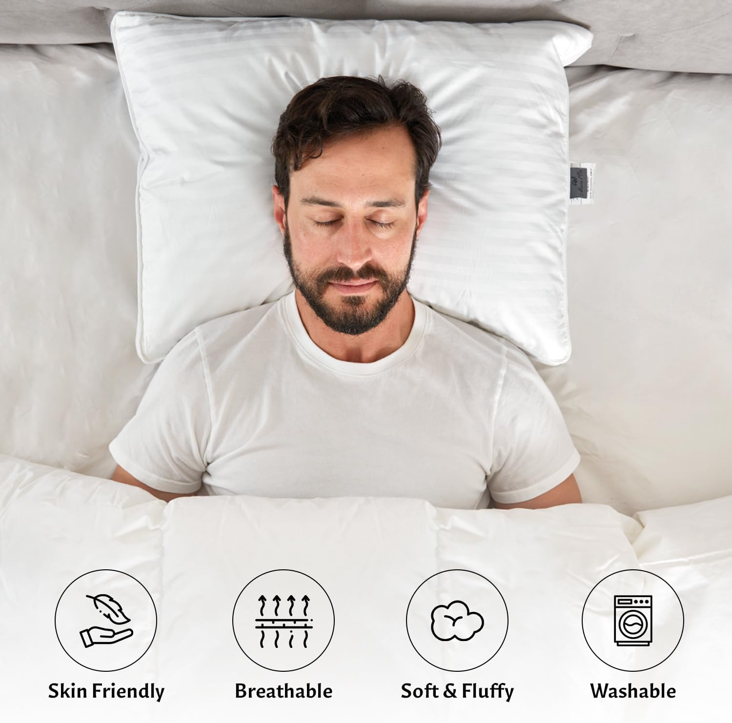 Washable Down and Feather Pillows Queen Size - Premium Soft Pillow Authentic Canadian White Goose Down, 650 Fill Power, 100% Cotton Cover…
