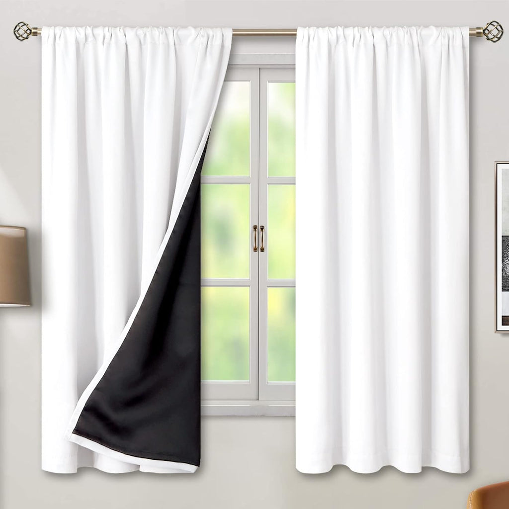 BGment Pure White 100% Blackout Curtains 63 Inches Long with Thermal Insulated Liner, Rod Pocket and Back Tab Double Layer Full Room…