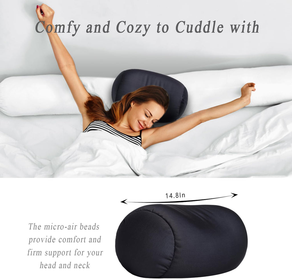 Squishy Microbead Neck Pillow, 7Inch x 12Inch Soft Travel Body Bed Pillow Bean Pillow for Kids Adult Chair Sleeping Car Seat, Fun…