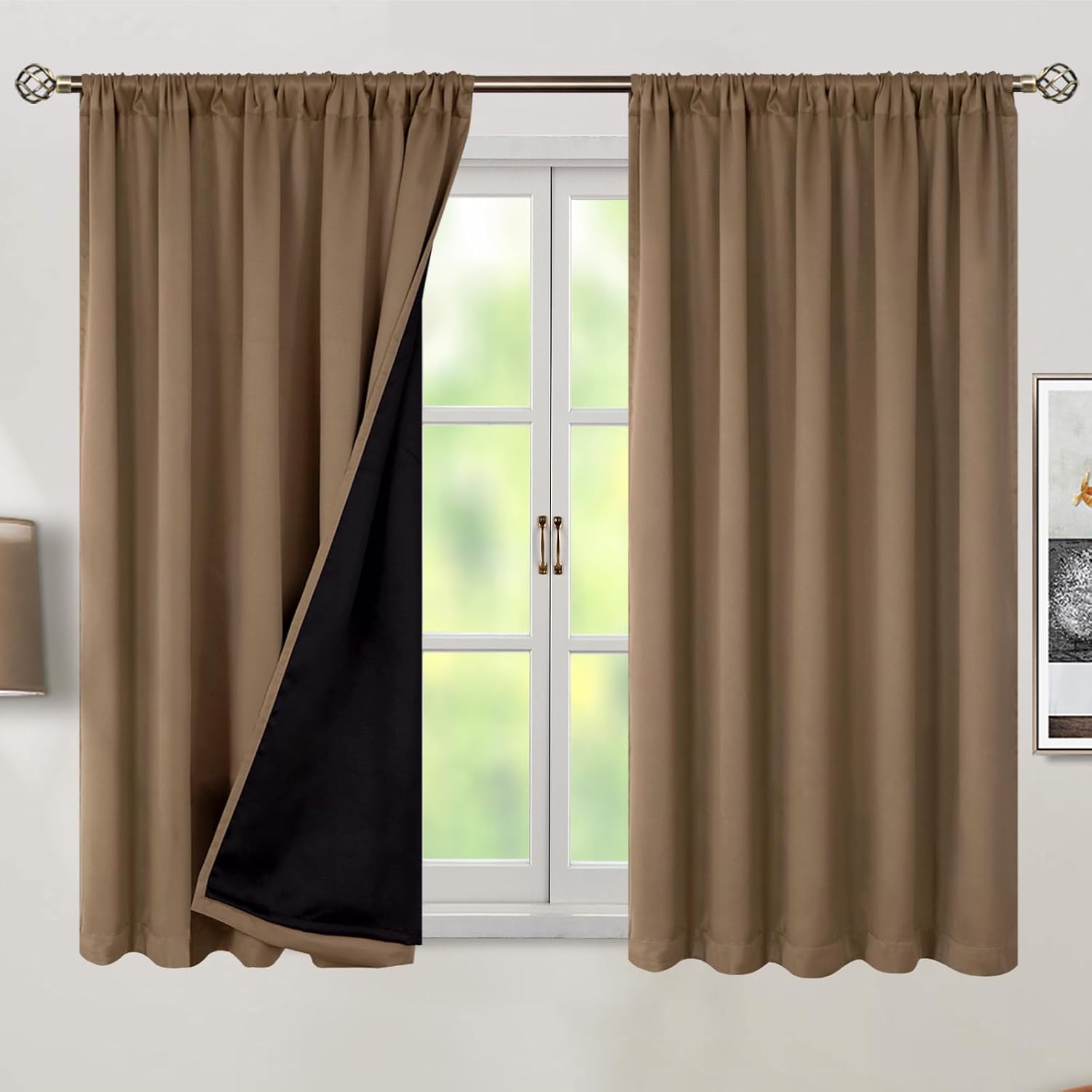 BGment 100% Room Darkening Thermal Insulated Blackout Curtains 45 Inches Long with Liner, Rod Pocket and Back Tab Double Layer Noise…