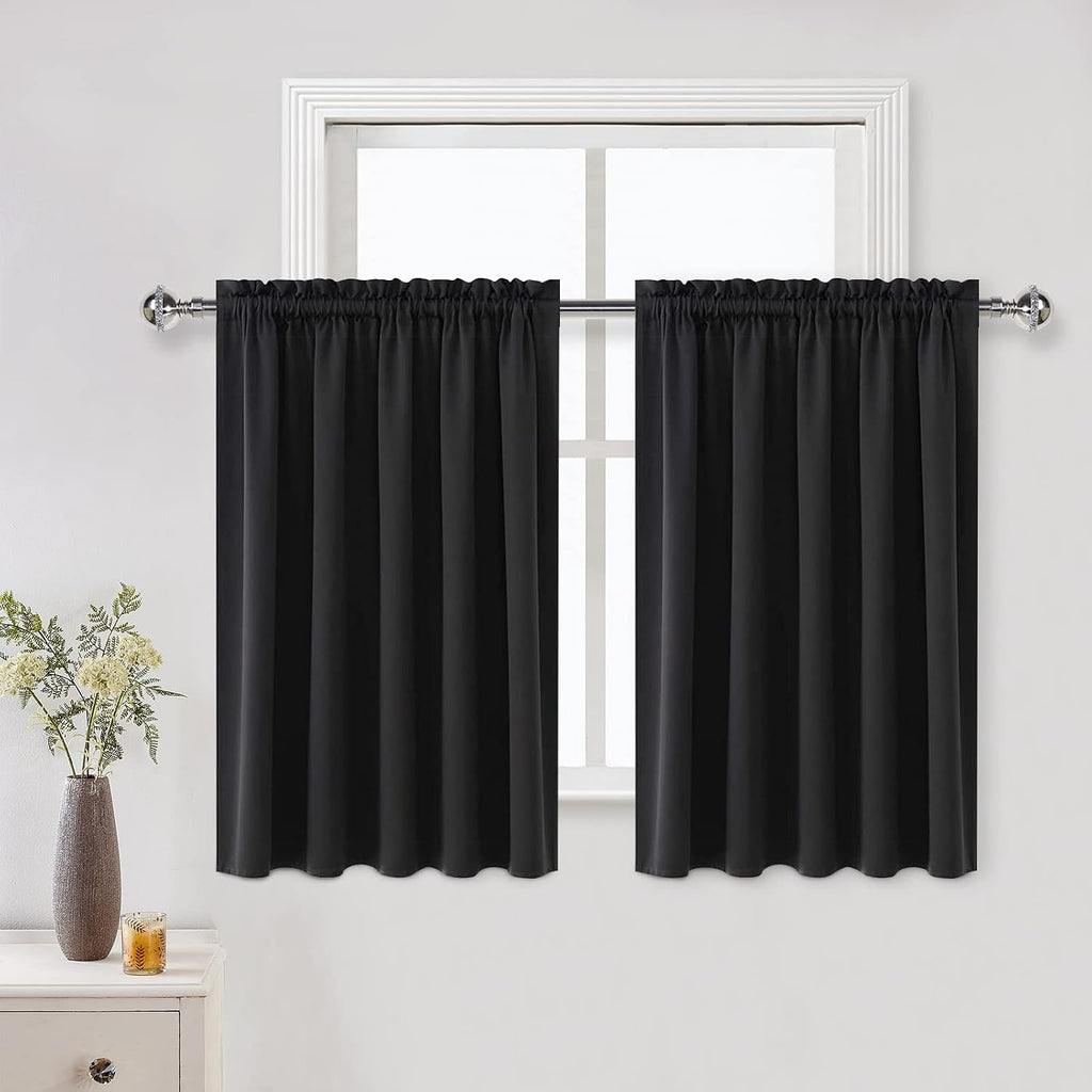 DWCN Short Black Blackout Curtains for Half Window - Room Darkening Thermal Insulated Kitchen and Bedroom Curtains 60x36 inches Long, Set…