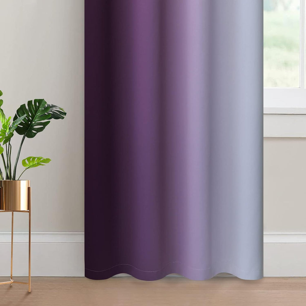 Yakamok Room Darkening Ombre Curtains 84 Inch Length, Purple and Greyish White Thermal Insulated Gradient Color Curtains, Light Blocking Gro…