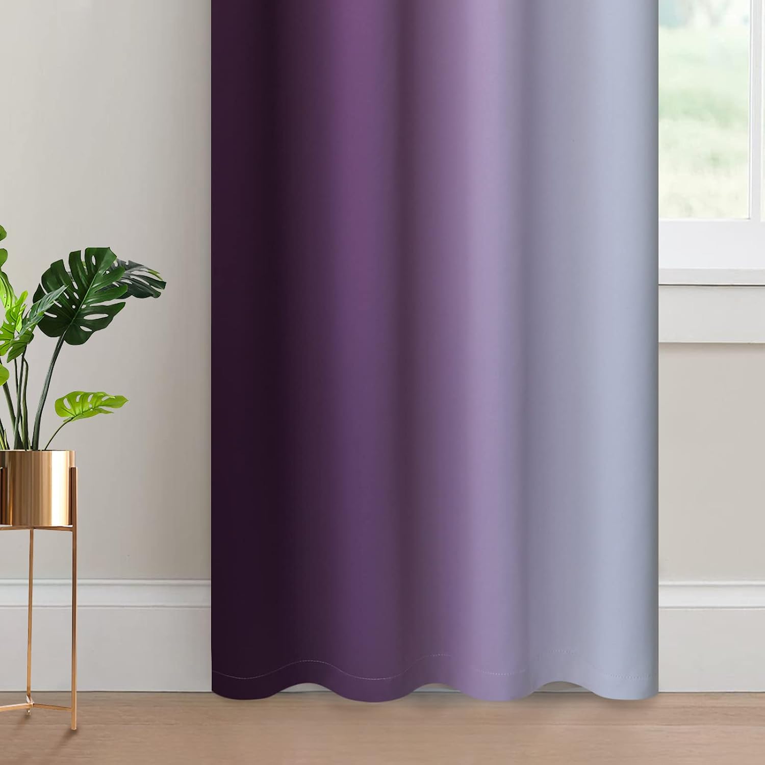 Yakamok Room Darkening Ombre Curtains 84 Inch Length, Purple and Greyish White Thermal Insulated Gradient Color Curtains, Light Blocking Gro…