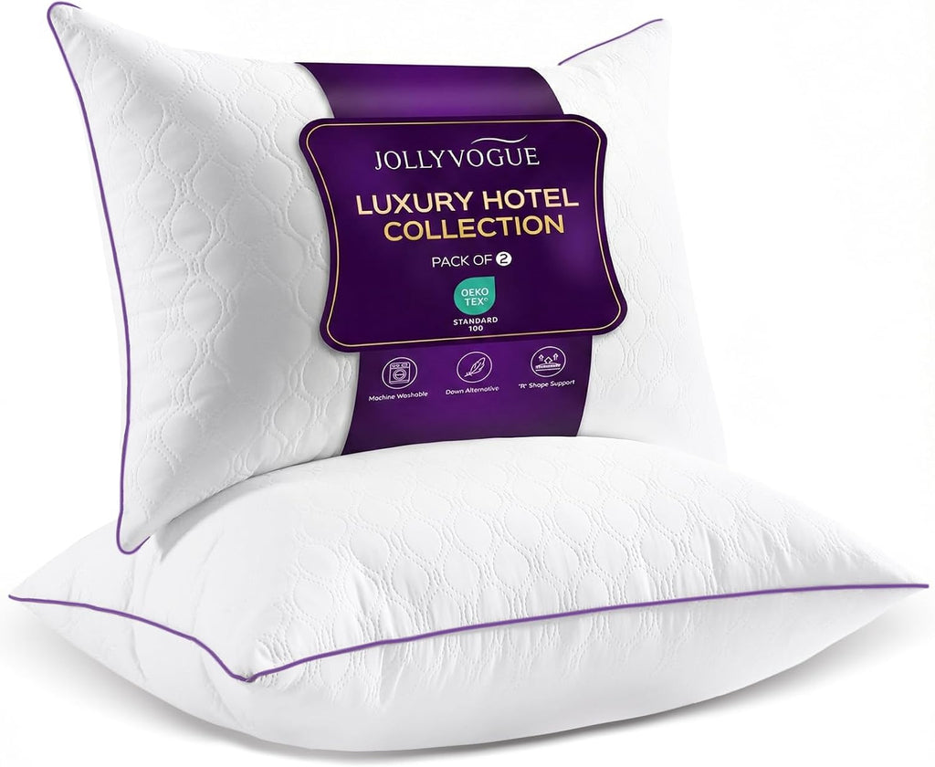 Jollyvogue Pillows King Size Set of 2, Bed Pillow for Side, Back, and Stomach Sleepers, Down Alternative Filled Pillows, Luxury Hotel Quali…