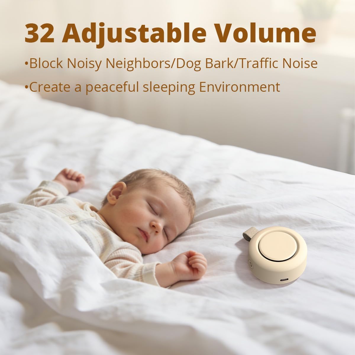 Portable Sound Machine Mini White Noise Machine Powerful Battery 30 Soothing Sounds 4 Timers Memory Function for Baby Kids Adults Brown…