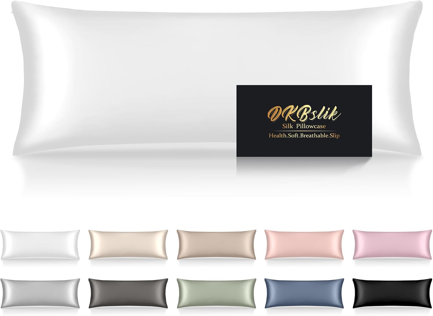 Home Silk Body Pillow Cases, Mulberry Silk Body Pillow Cover with Zipper, Smooth, Anti Acne, Cooling Sleep Both Sides Natural Silk Satin 20…
