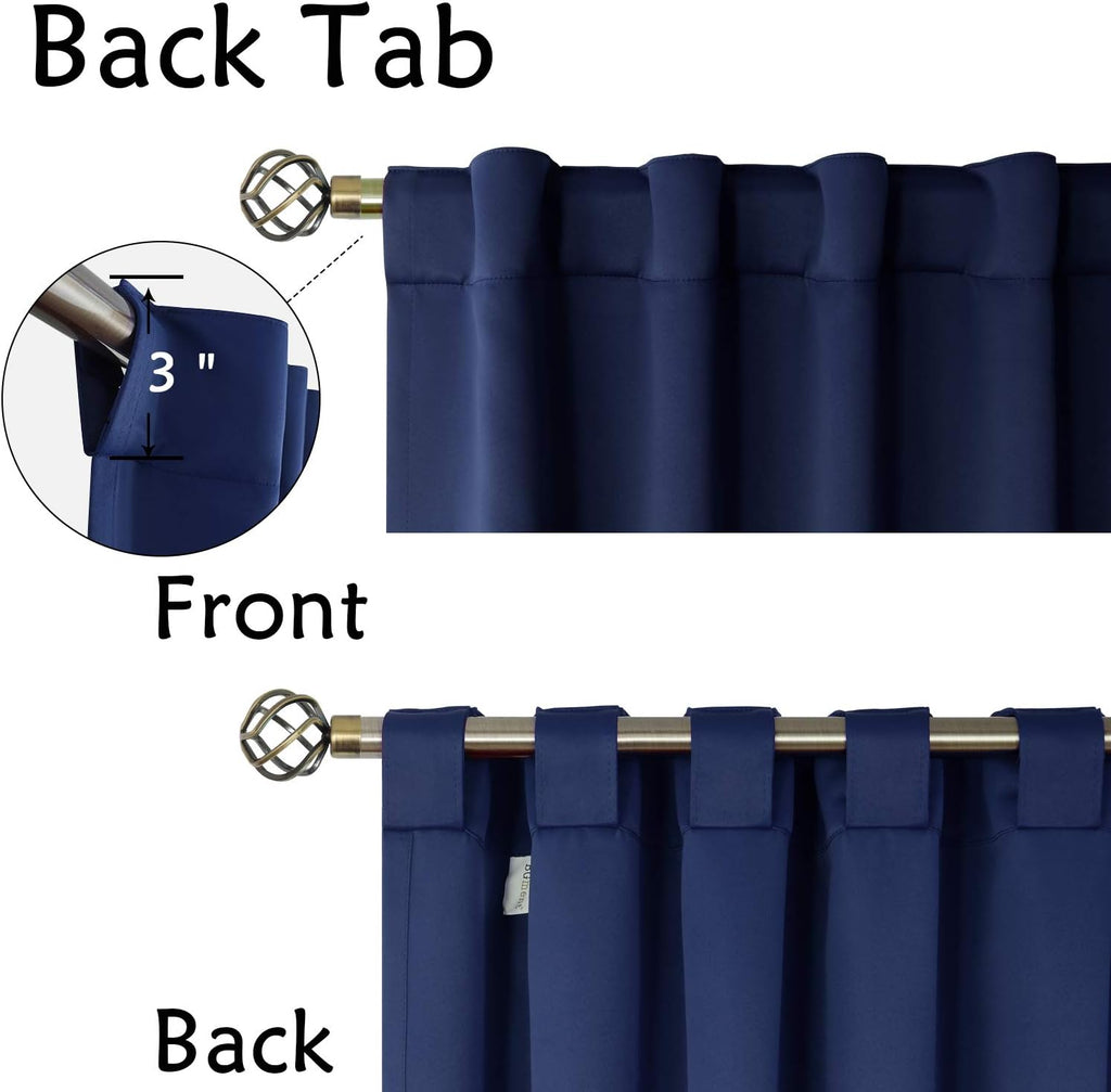 BGment Navy Blue Cafe Curtains 48 Inch Length- 34 x 48 inch Rod Pocket and Back Tab Thermal Insulated Room Darkening Short Curtains for Kit…
