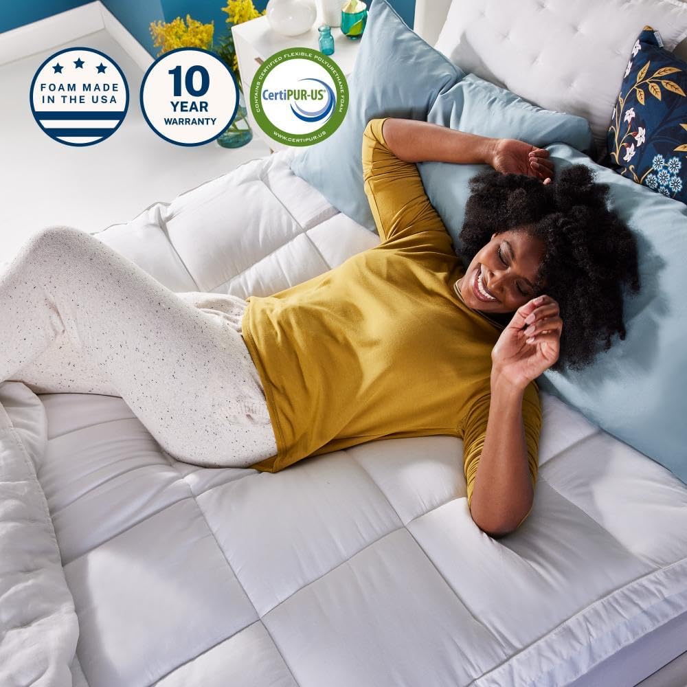 Sleep Innovations Dual Layer 4 Inch Memory Foam Mattress Topper, Queen Size, Medium Support, 2 Inch Cooling Gel Memory Foam Plus 2 Inch…