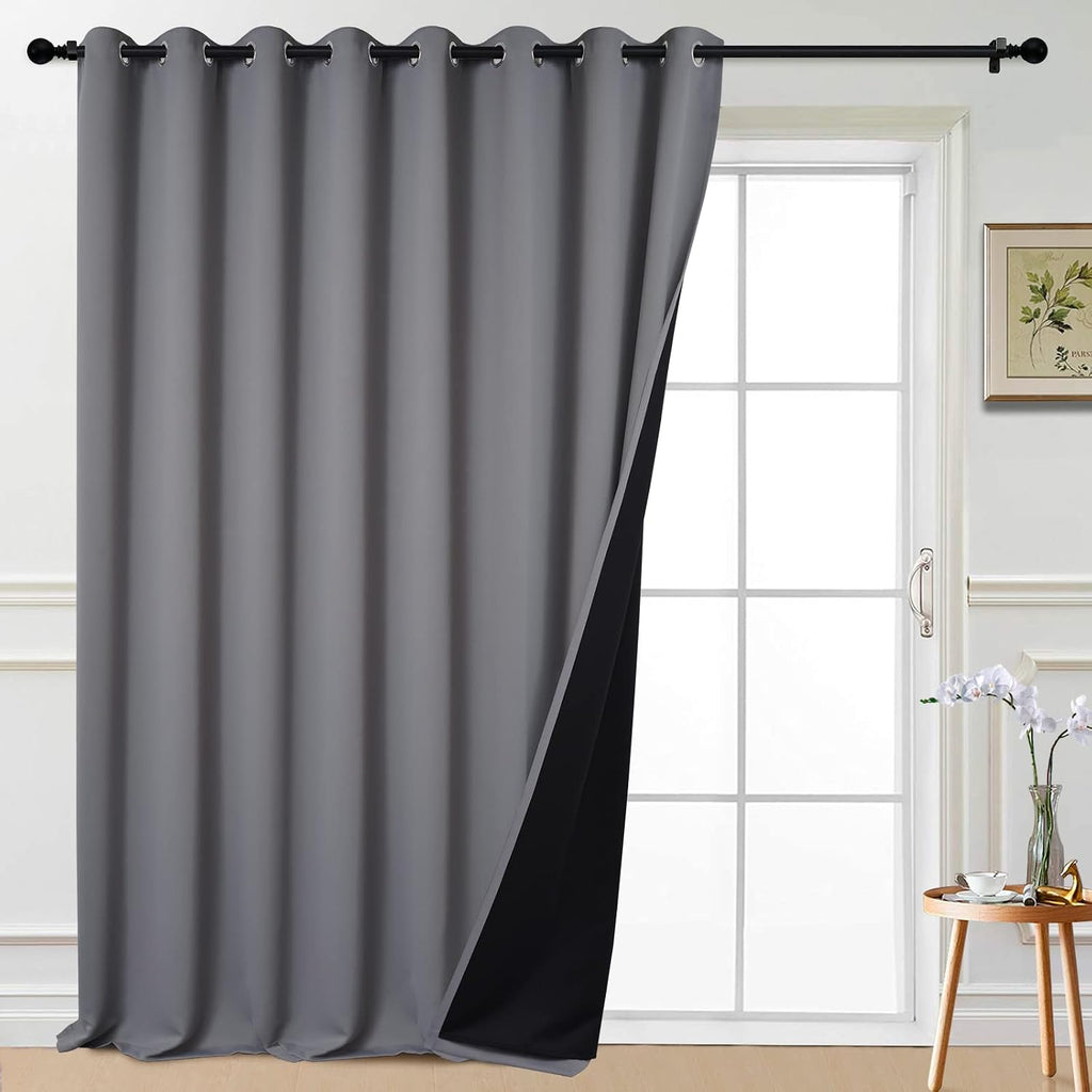 Yakamok 100% Blackout Thermal Insulated Grommet Curtains, Noise Reducing Barrier Panel for Sliding Glass Door, 2 Thick Layers Heat Full…
