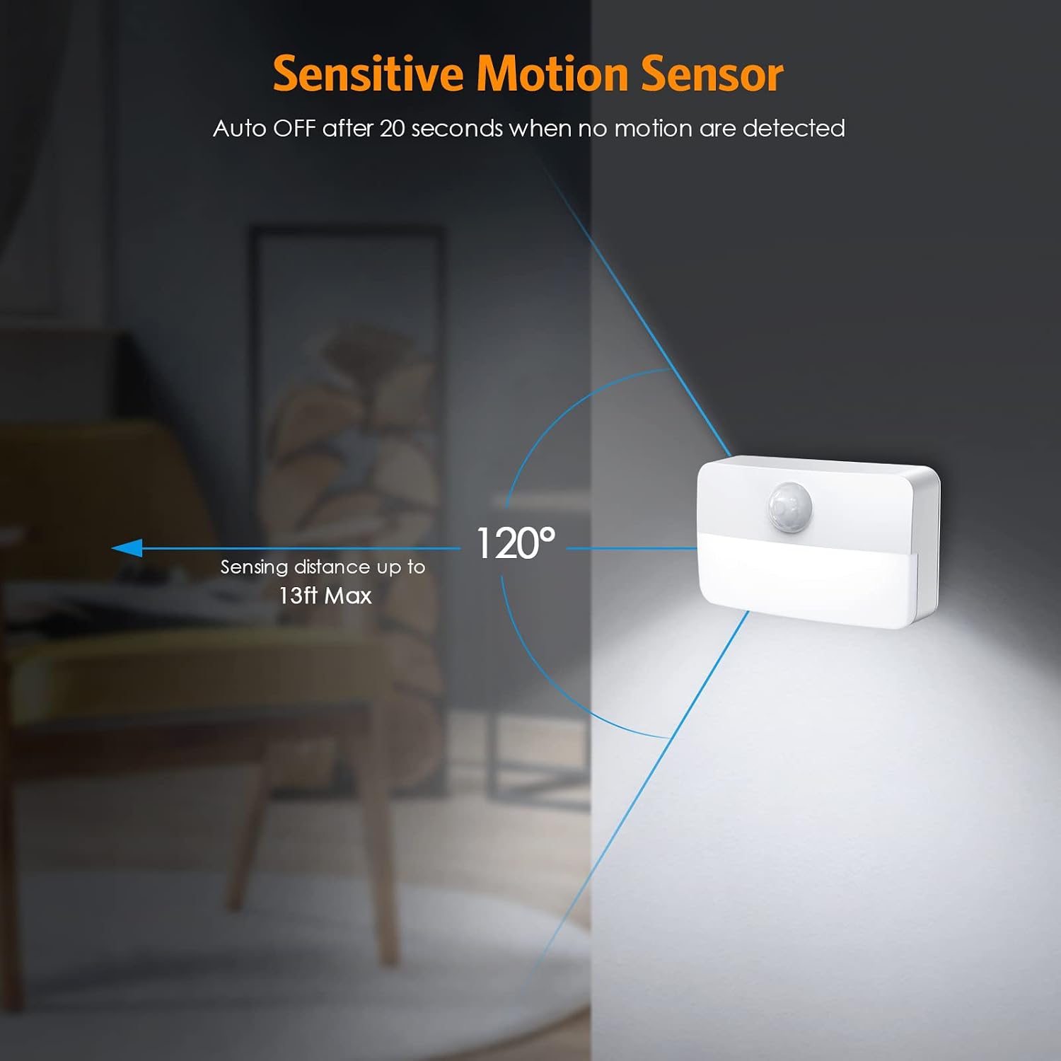 Jxtz 【2 PACK】 Motion Sensor Night Light, Stick-On Motion Sensor Lights Indoor, Battery Powered Under Cabinet Kitchen Lights with Adhesive P…