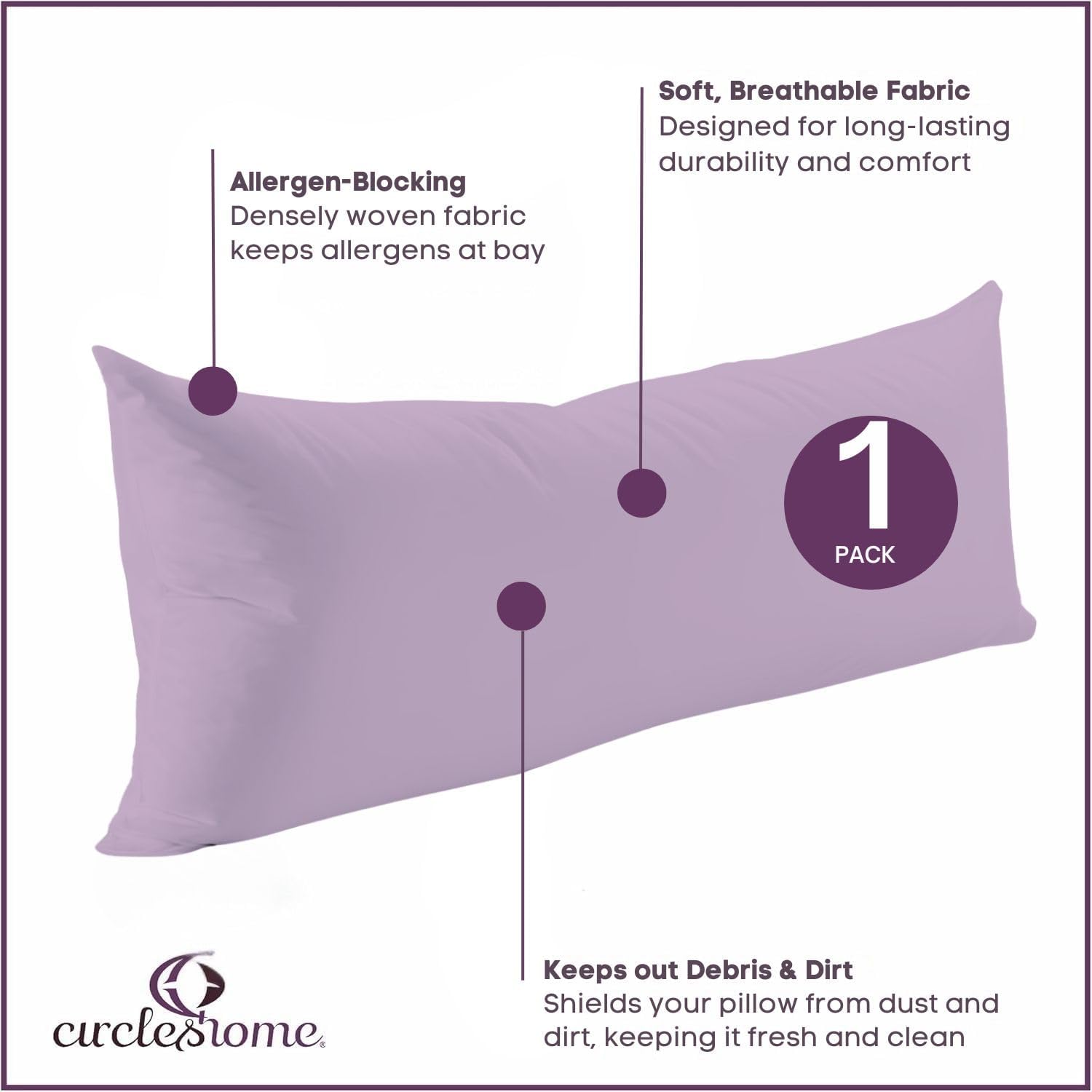 CirclesHome Pillow Protectors Single Pack Body (20 x 55) Zippered - 100% Cotton Breathable Pillowcases - Protects Pillows from Dirt, Dust…
