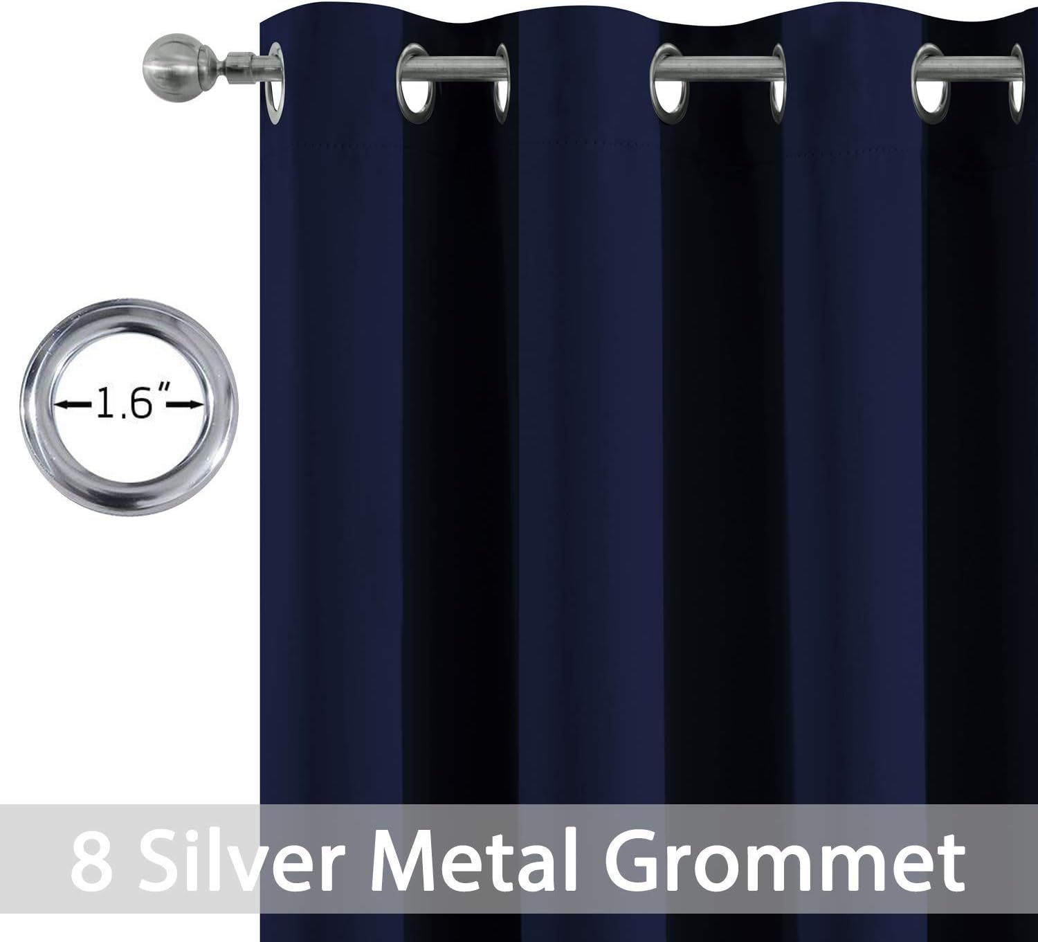 Yakamok Navy Blue Blackout Curtains for Bedroom, Light Blocking Window Treatment Drapes - Plain Solid Grommet Top Curtains(52Wx45L, 2…
