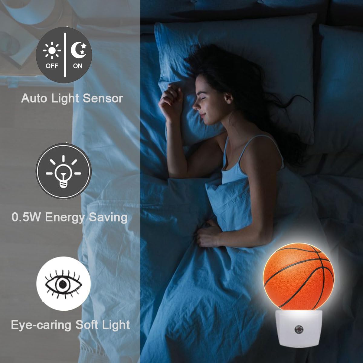 Basketball Plug in Night Light Auto Light Round Lamps Energy Saving Gift for Women Men Friends