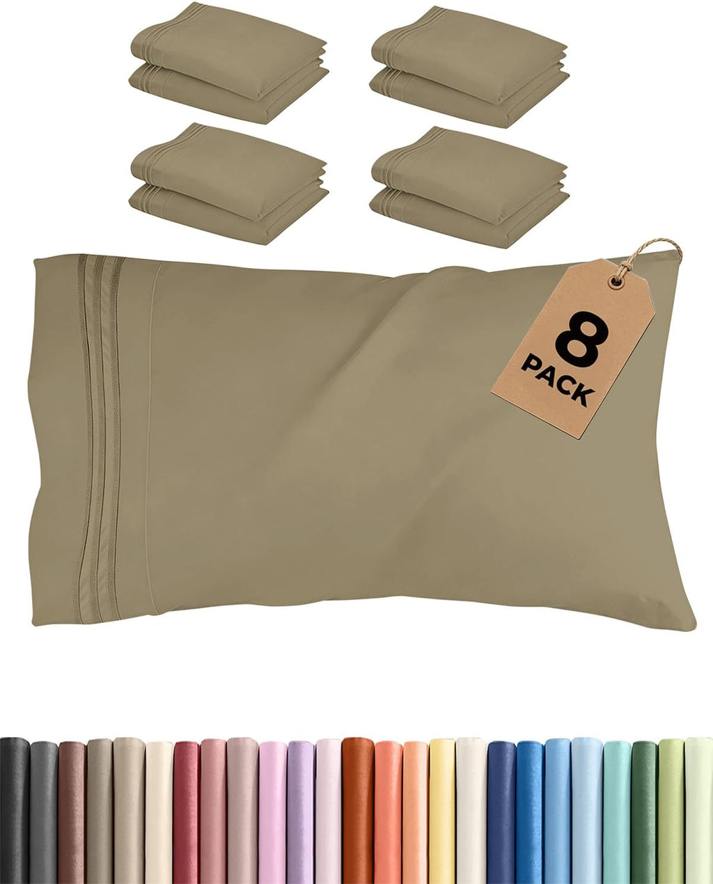 King Standard Pillow Cases Set of 8 - Ultra Soft Hotel Quality Pillowcase Covers - Comfy & Wrinkle Free - Shrink & Fade Resistant…