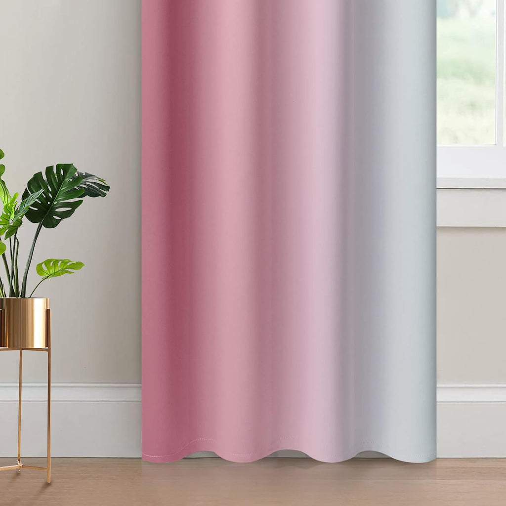 Yakamok Room Darkening Gradient Color Ombre Curtains 84 Inch Length, Thermal Insulated Grommet Window Drapes for Living Room/Bedroom (Pink…