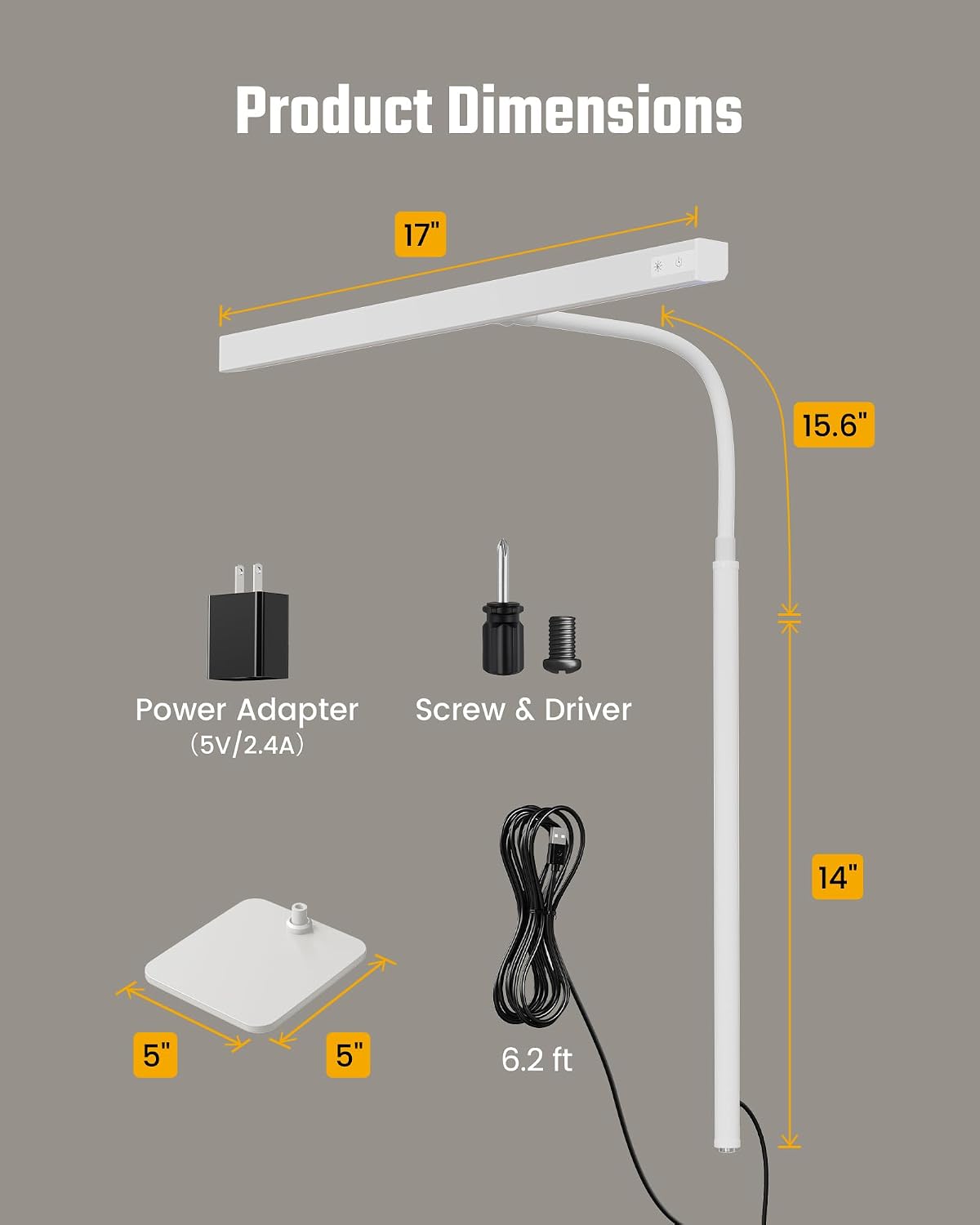 SUPERDANNY LED Desk Lamp for Home Office, Eye-Caring Desk Light with Base, 12W Touch Control 3 Colors Dimmable Brightness, Gooseneck…