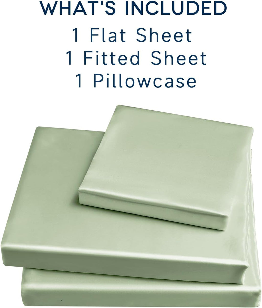 Golal Satin Sheets Twin XL Size - 3 Pieces Luxury Silky Soft Bed Sheets, Wrinkle-Free Sage Green Satin Silk Sheet Set with 1 Deep Pocket Fi…