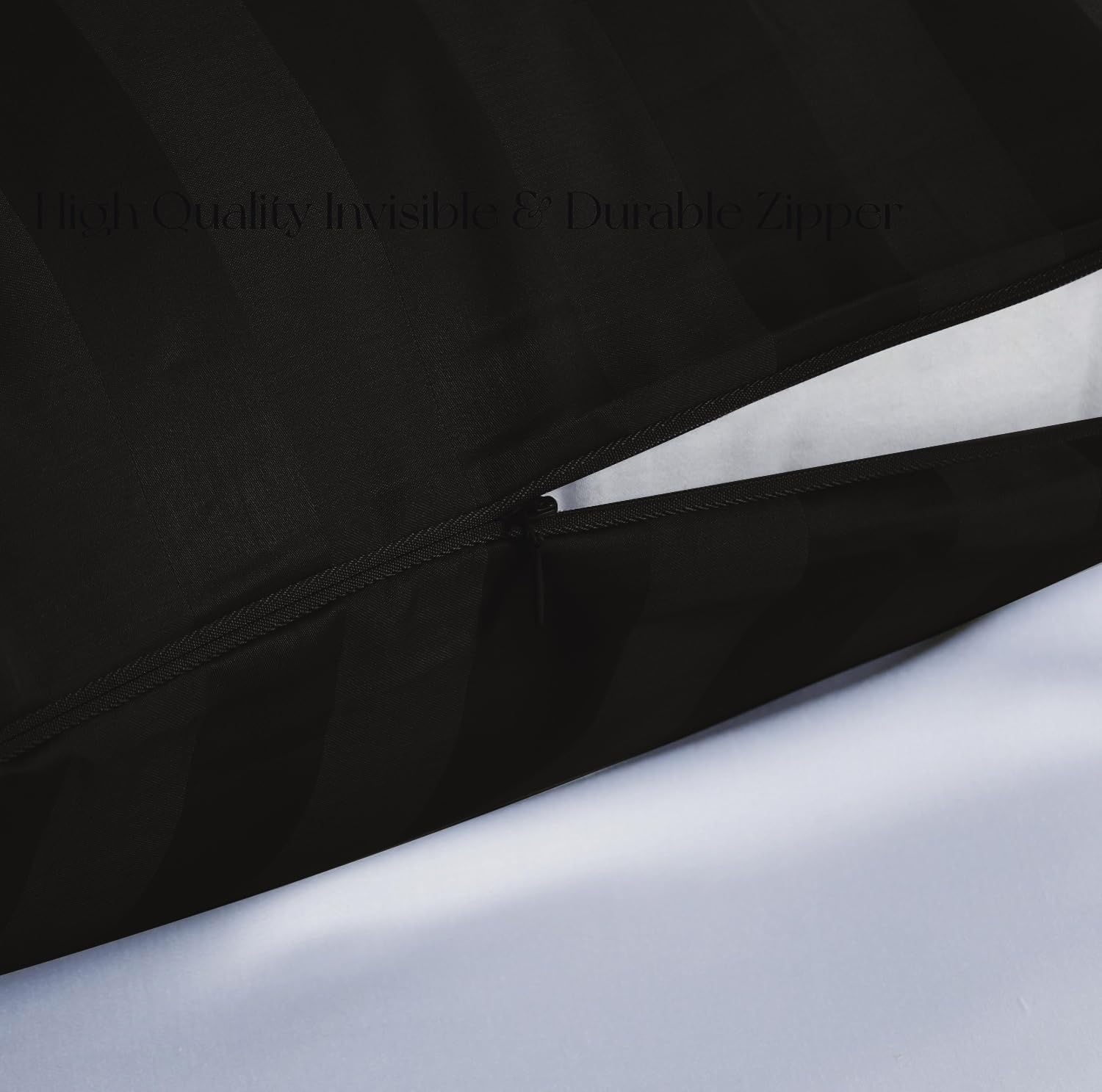 ZaizaiHome Pillow Cases Queen Size, 100% Egyptian Cotton Pillow Protectors with Zipper, 400 Thread Count Sateen Weave Black Stripe Pillowca…
