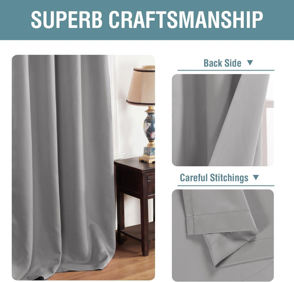 H.VERSAILTEX Grey Blackout Curtains for Bedroom Thermal Insulated Room Darkening Blackout Curtain Panel for Door, Window Panel…