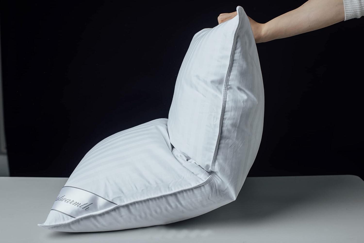 Goose Down Feather Soft Pillows One Pillow 100% Cotton Supportive Bed Pillow Stripe White Color Queen Size 20x30 inch