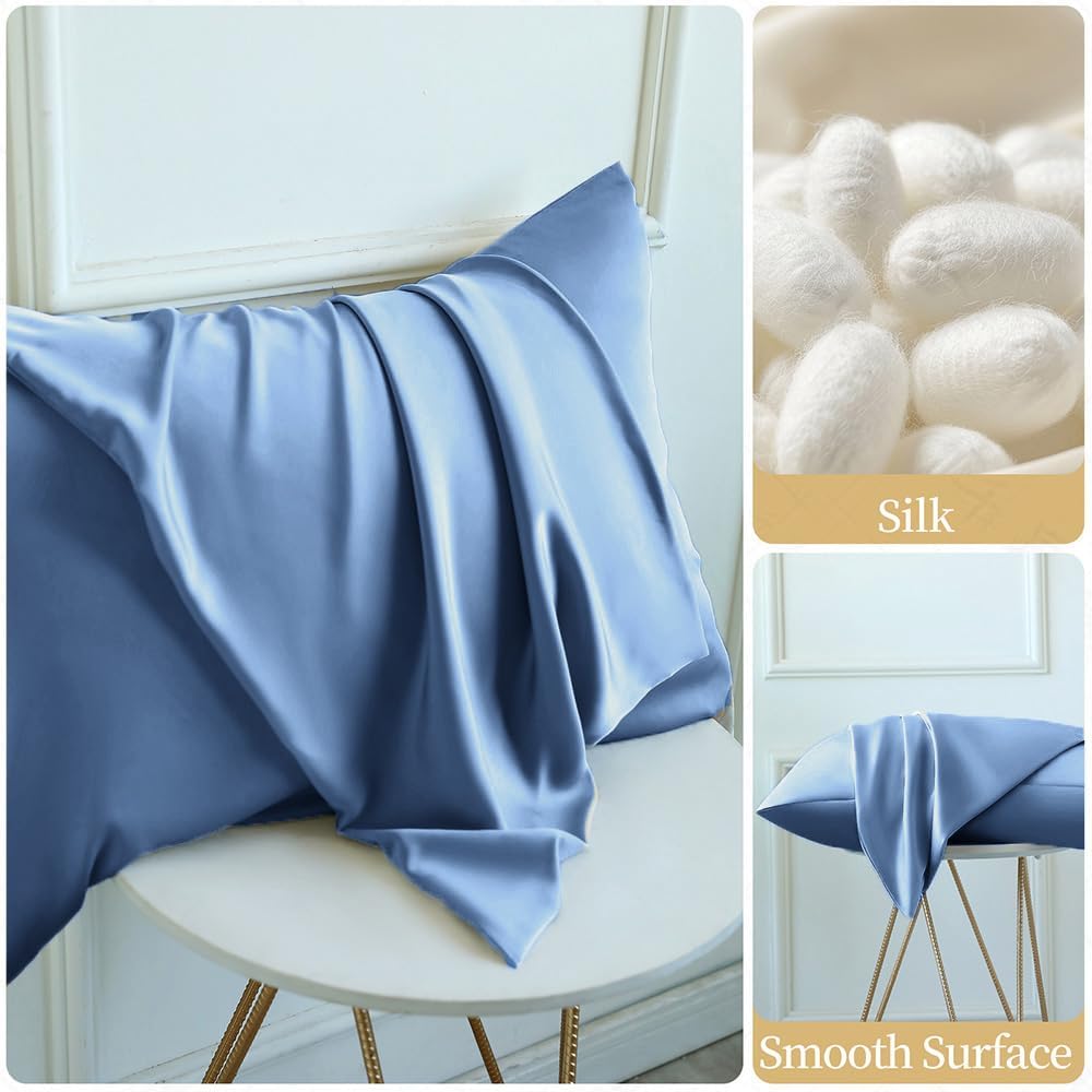 Mulberry Silk Pillowcase for Hair and Skin Standard Size 20"X 26" with Hidden Zipper, Softer Than Silk Pillow Cases Queen Smooth Cooling…