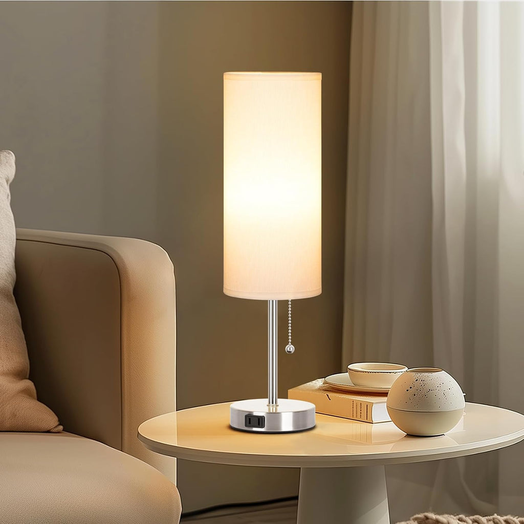 Dott Arts 18" Table Lamp for Bedroom, 3-Color Bedside Lamps with Pull Chain, Bedroom Table Lamps for Nightstand, AC Outlet Small Lamp for…