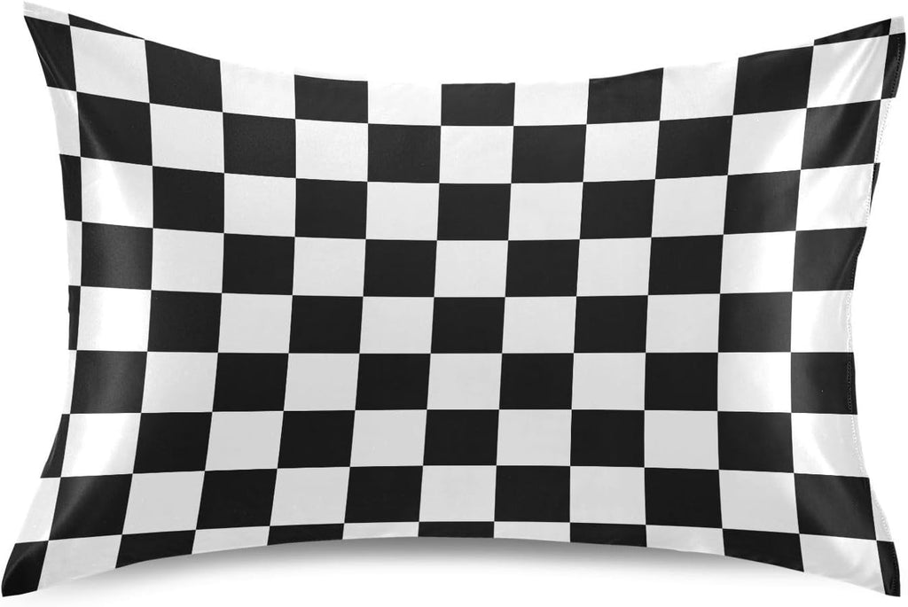 Checkerboard Plaid Print Pillow Covers Silk Pillowcase for Hair and Skin Soft Breathable Cooling Satin Pillowcase Queen Size Pillow Case…