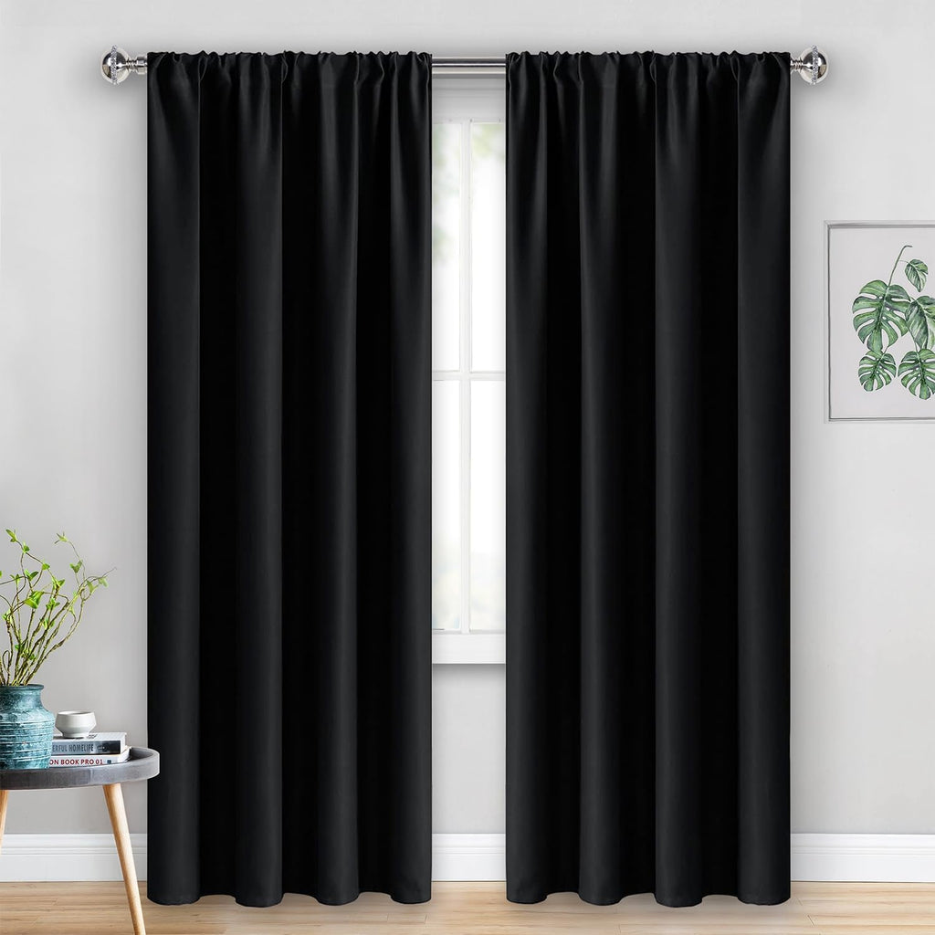 Jiuzhen Blackout Curtains for Bedroom - Thermal Insulated Room Darkening Rod Pocket Curtains for Living Room, Set of 2 Panels with Tiebacks…