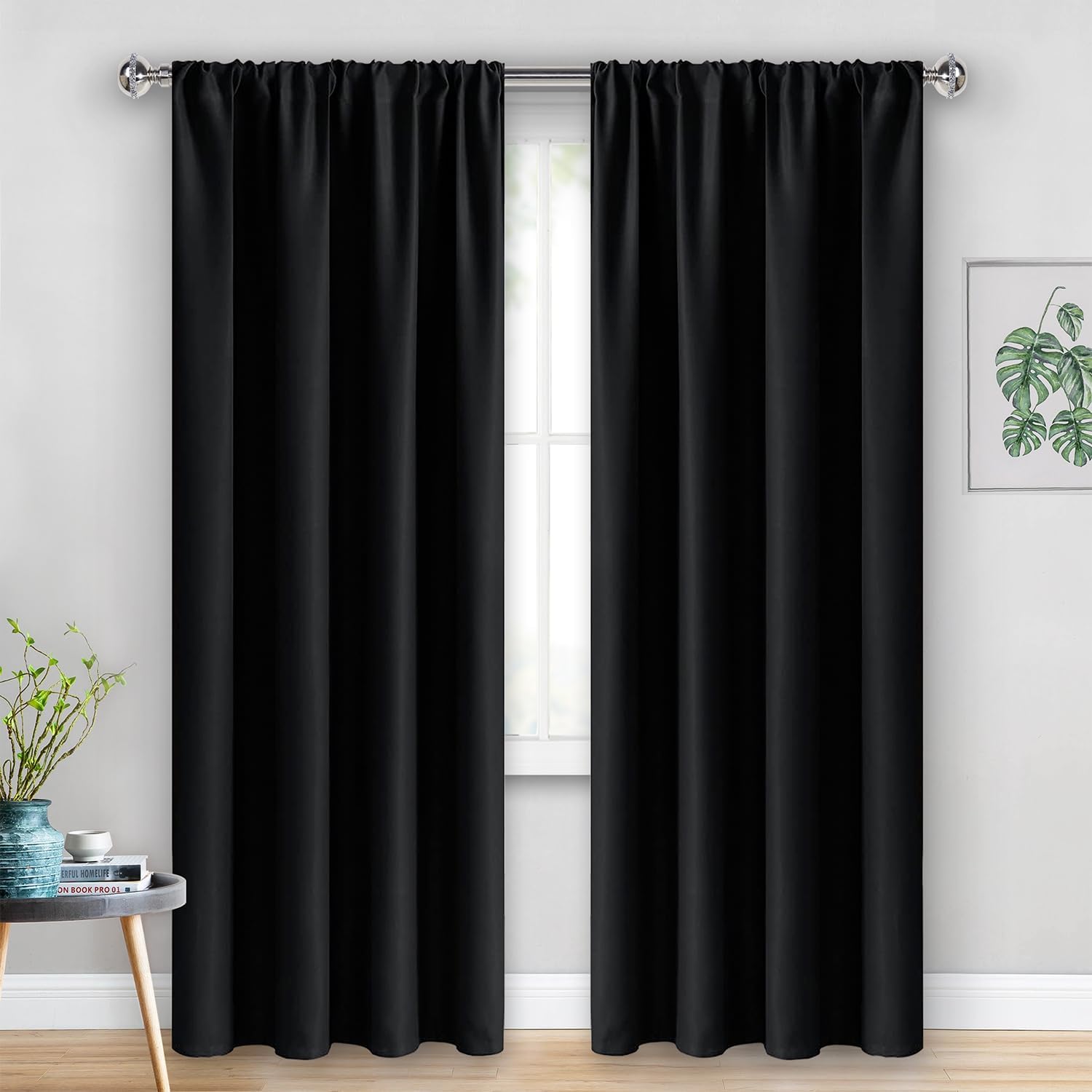 Jiuzhen Blackout Curtains for Bedroom - Thermal Insulated Room Darkening Rod Pocket Curtains for Living Room, Set of 2 Panels with Tiebacks…
