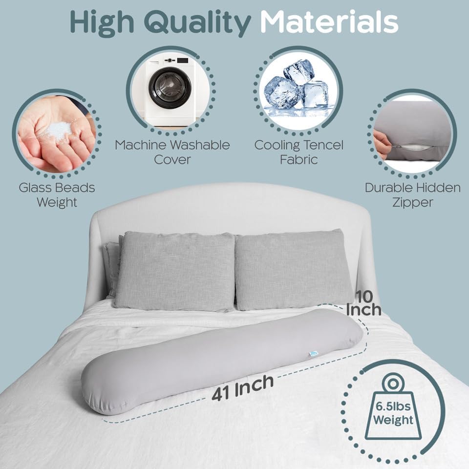 SleepCloud Weighted Body Pillow 6.5lbs - Weighted Pillow for Deeper Sleep (41" x 10") - Cooling Body Pillows for Adults, Full Body Pillow…