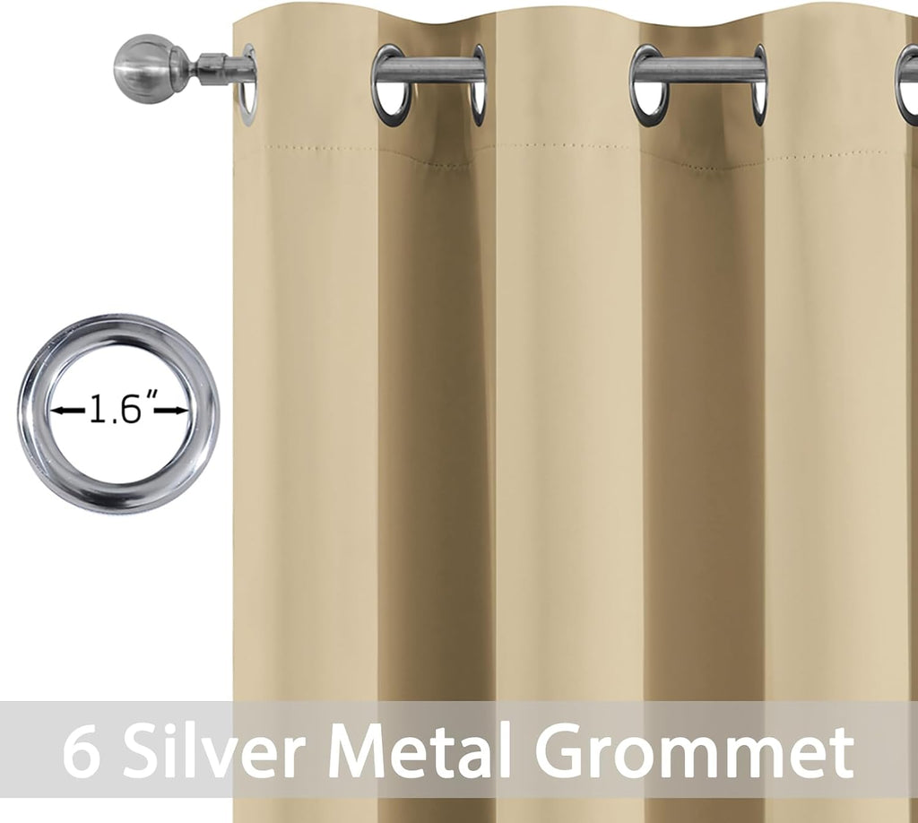 Yakamok Soft and Smooth Beige Curtains for Bedroom - Grommet Thermal Insulated Room Darkening Curtains for Living Room, Set of 2 Panels…