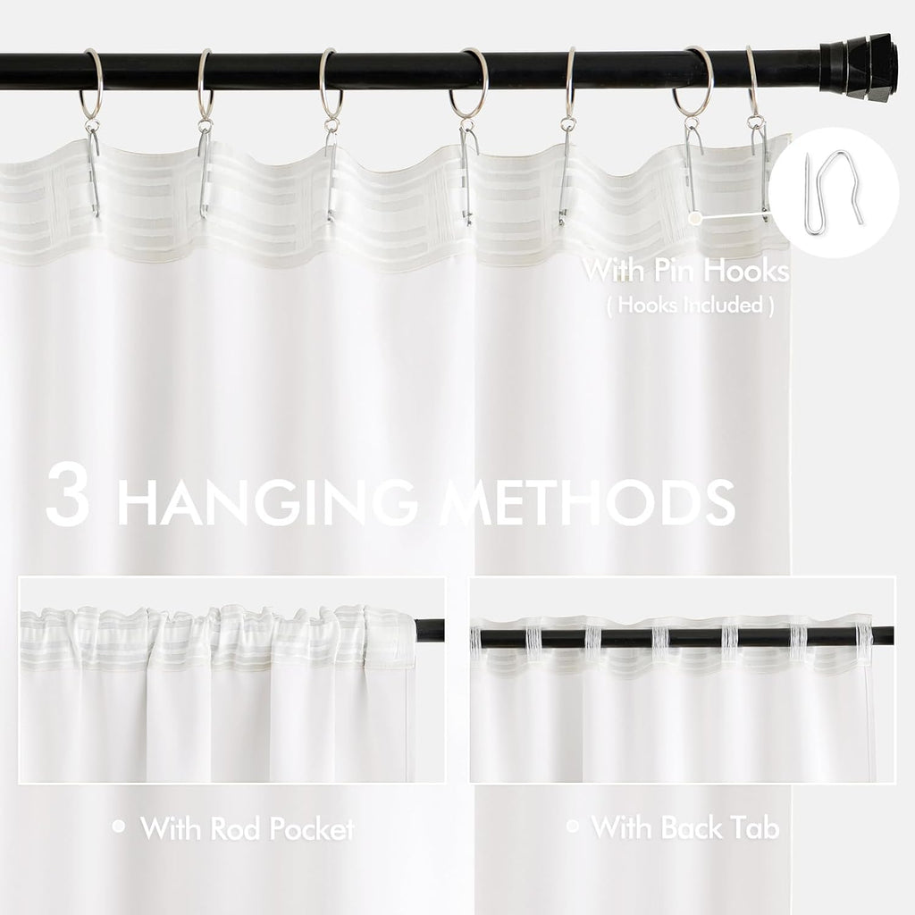 Miulee Pure White Back Tab Blackout Curtains 108 Inch Long 2 Panels Set for Bedroom, Rod Pocket/Pinch Pleat Extra Long Thermal Insulated Li…