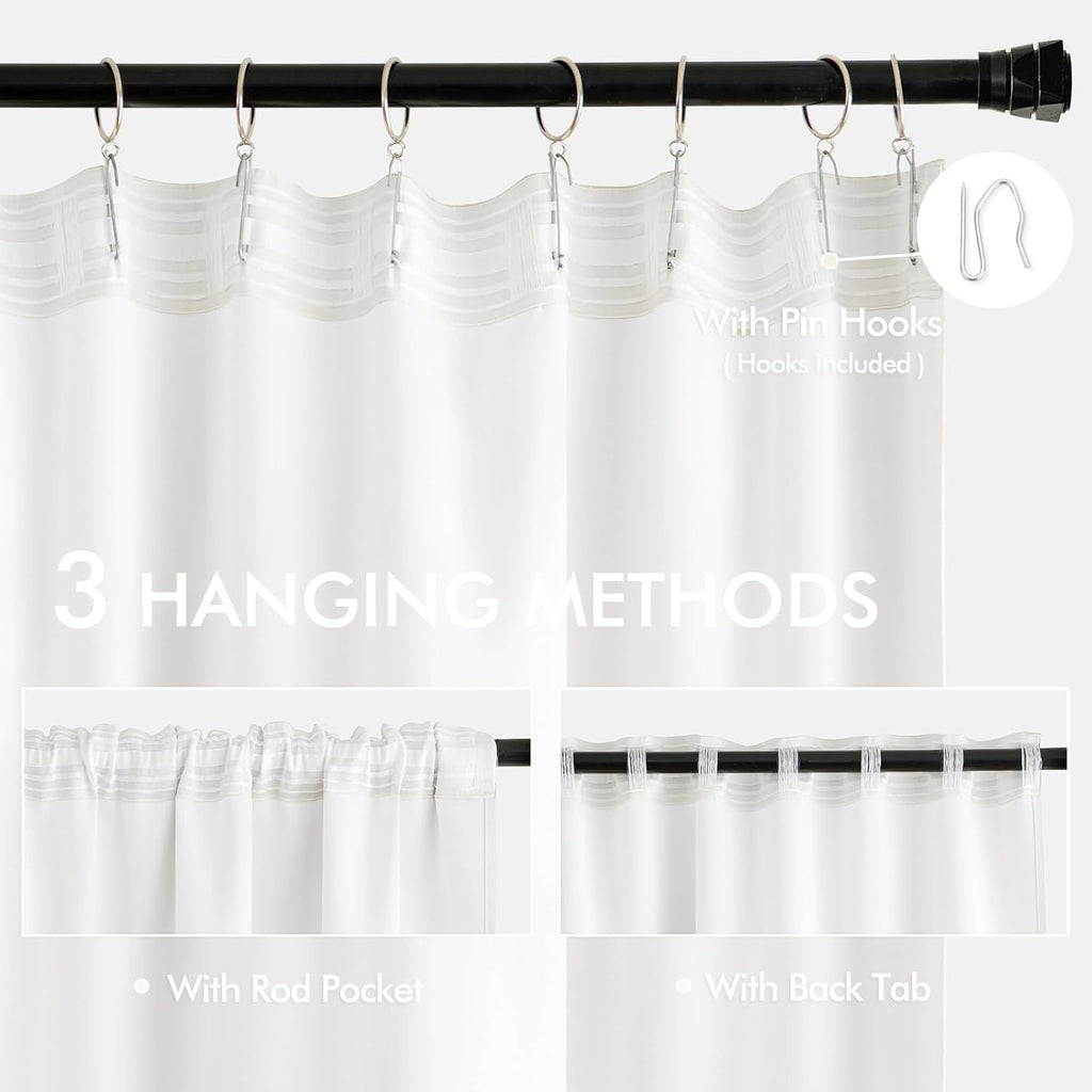Miulee Pure White Back Tab Blackout Curtains 90 Inches Long 2 Panels Set for Living Room Bedroom Privacy, Rod Pocket/Pinch Pleat Thermal In…
