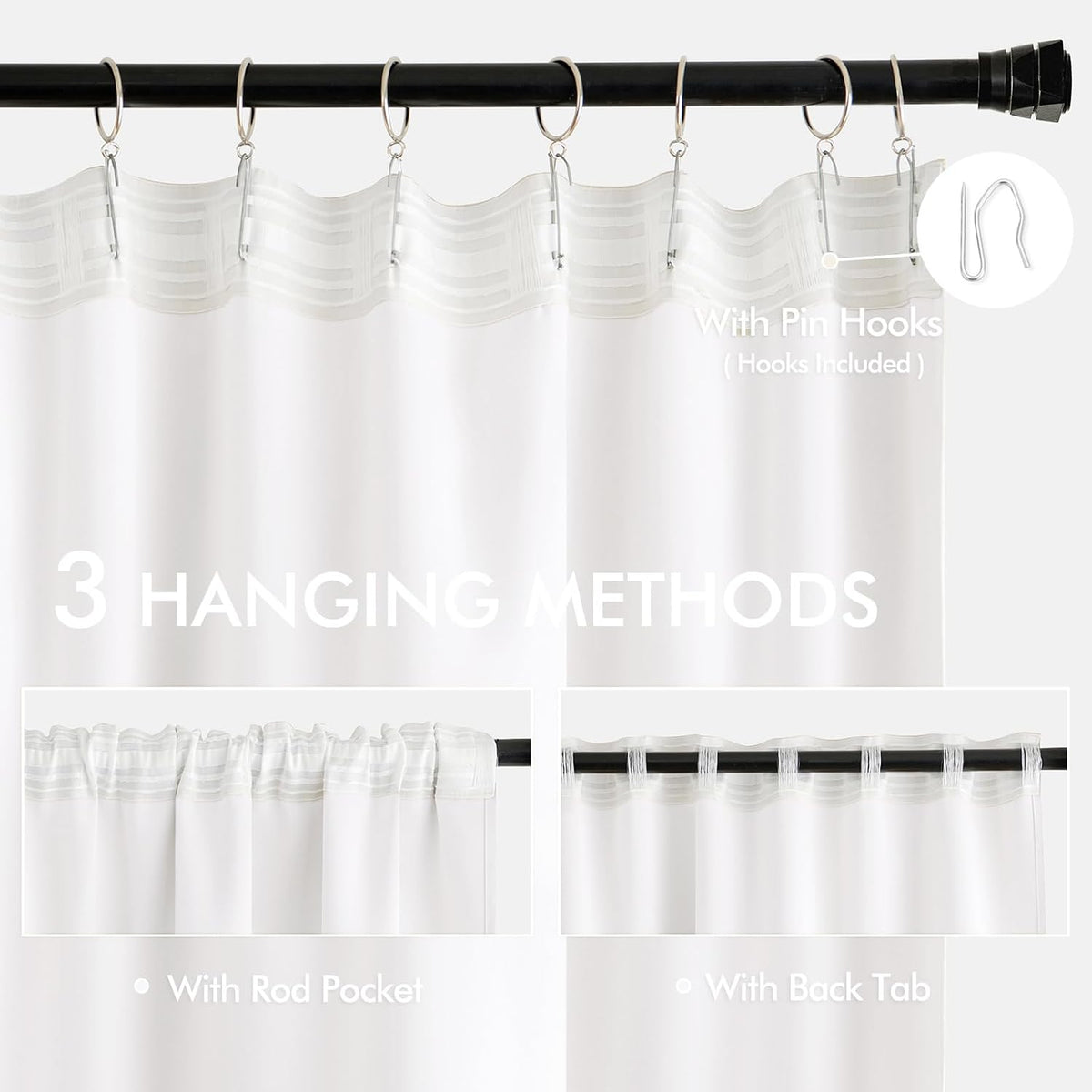 Miulee Pure White Back Tab Blackout Curtains 102 Inch Long 2 Panels Set for Bedroom, Rod Pocket/Pinch Pleated Thermal Insulated Living Room…