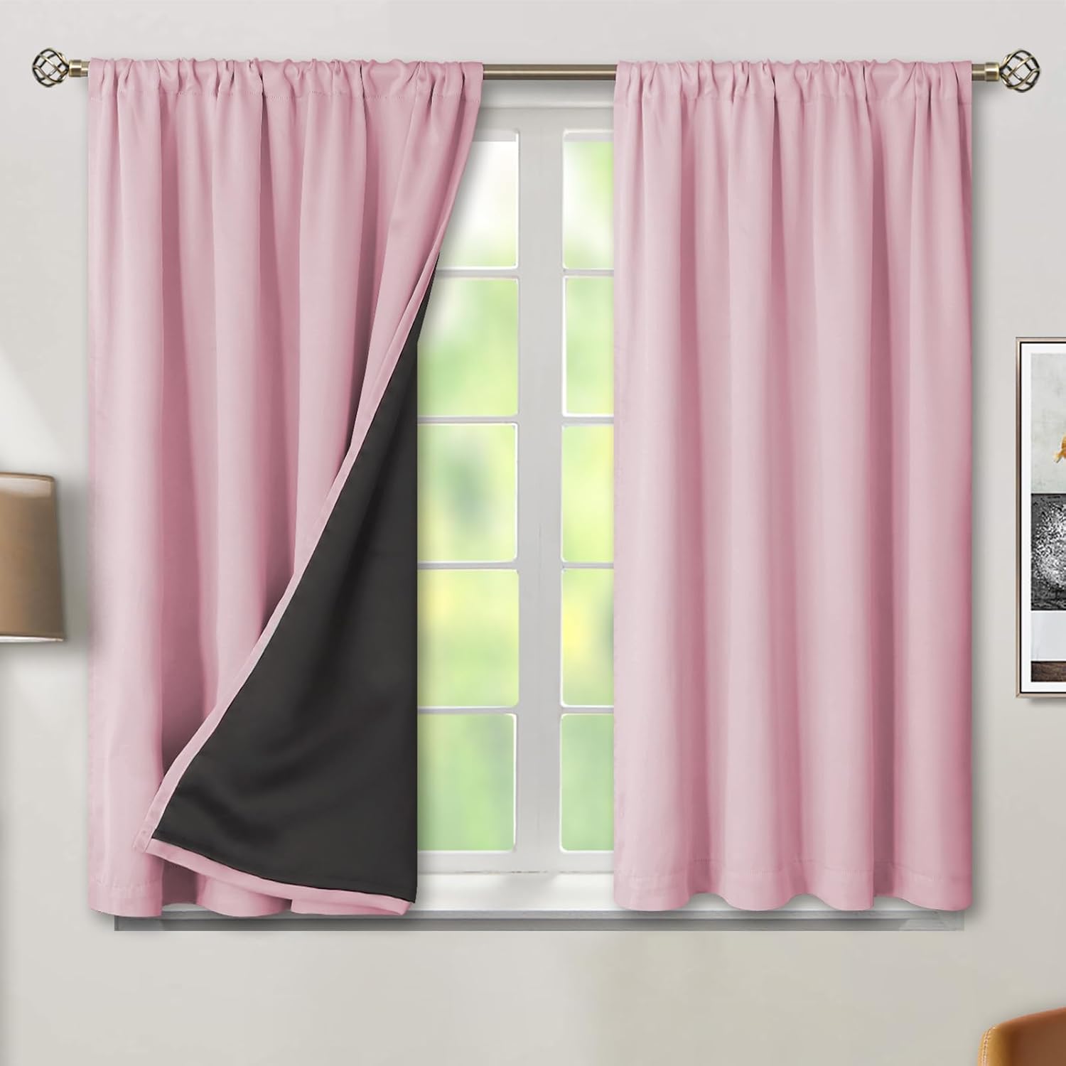 BGment Pink Short Blackout Curtains for Nursery 2 Panels Set, Kids Curtains Thermal Insulated and Noise Canceling Full Black Out Girls…