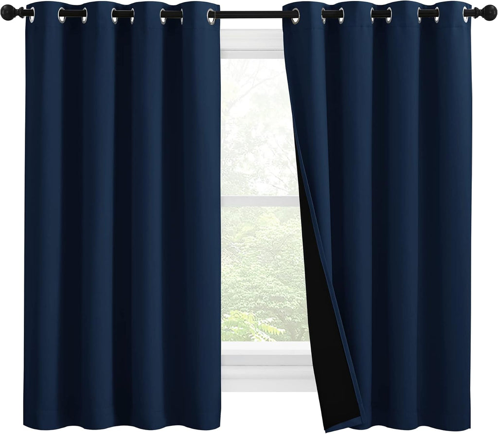 Nicetown 100% Blackout Curtains with Black Liners, Thermal Insulated 2-Layer Lined Drapes, Energy Efficiency Small Window Draperies for Din…