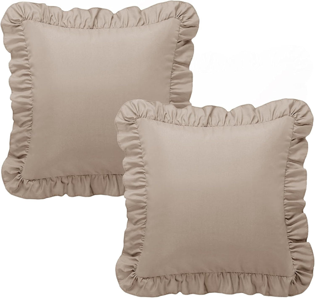 KKJIAF Ruffle Pillow Cases 26x26 Inches, Khaki Square Ruffled Pillow Covers Set of 2, Microfiber Wrinkle Resistant Pillow Shams with…