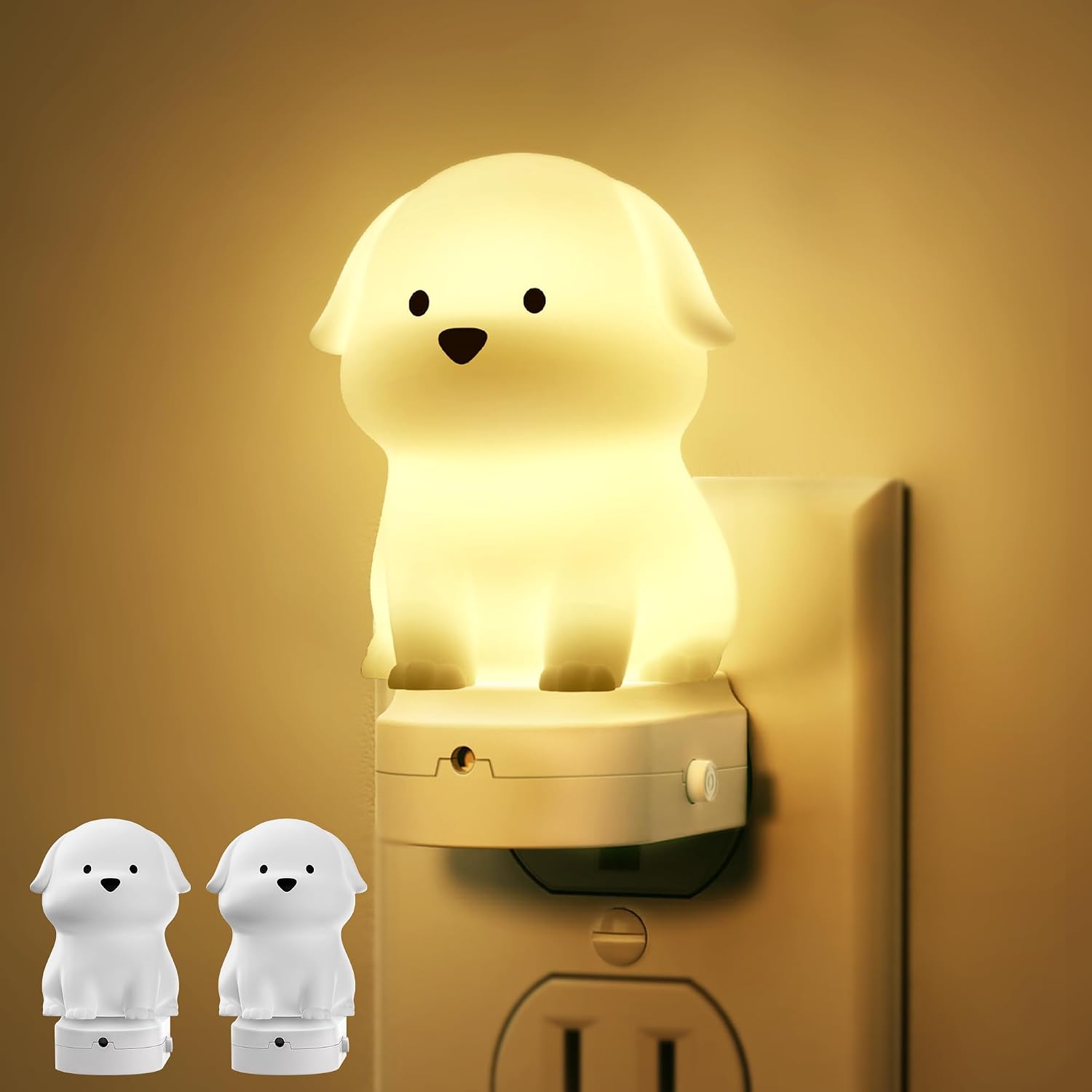 DORESshop LED Night Light for Kids[2 Pack], 3D Cute Puppy Night Lights Plug into Wall with Dusk to Dawn Sensor, RGB+Soft White 3000K Dog…