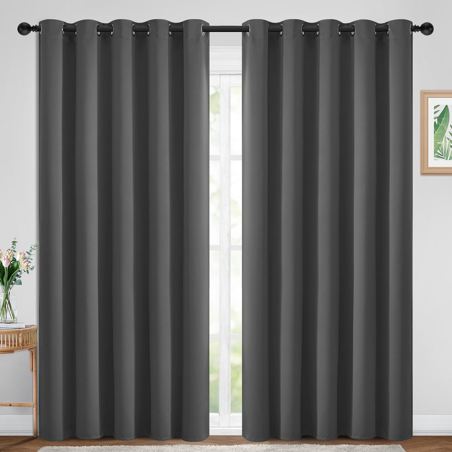 Yakamok Blackout Curtains Room Darkening Thermal Insulated Window Panels, Solid Grommet Top Drapes for Bedroom/Living Room(70Wx84L…