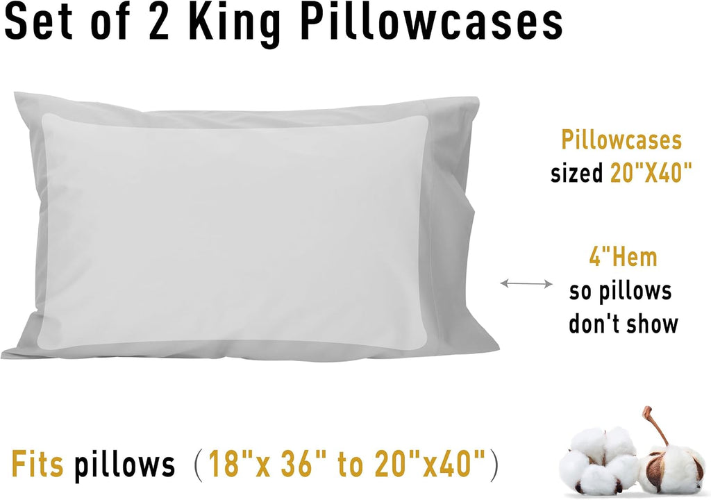 Sunflower King Pillowcases Set of 2, 100% Cotton King Size Pillow Cases 2, 20×40 inches Ultimate Gray, Soft and Breathable