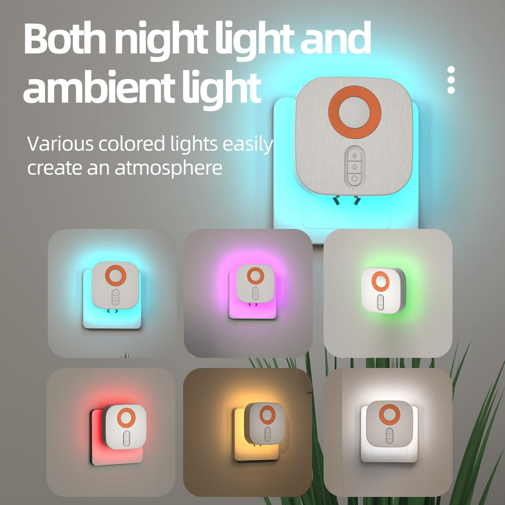 2 Packs Plug-in LED Backlit Night Light with Motion Sensor and Dusk to Dawn Sensor, Adjustable Brightness RGB Seven-Color for Bedrooms…