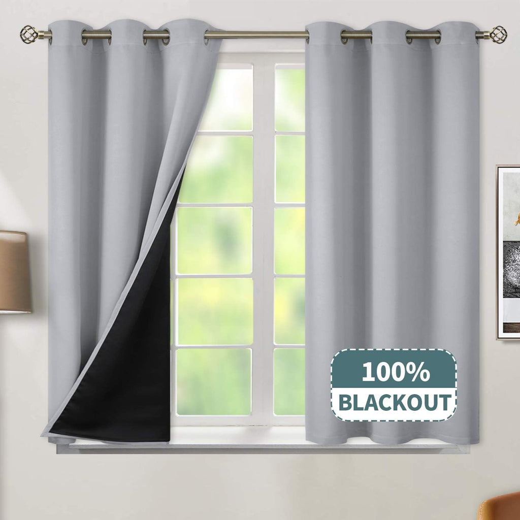 BGment Light Grey Blackout Curtains for Bedroom - Black Out Curtains 63 Inch Long Thermal Insulated Grommet Total Room Darkening Window Dra…