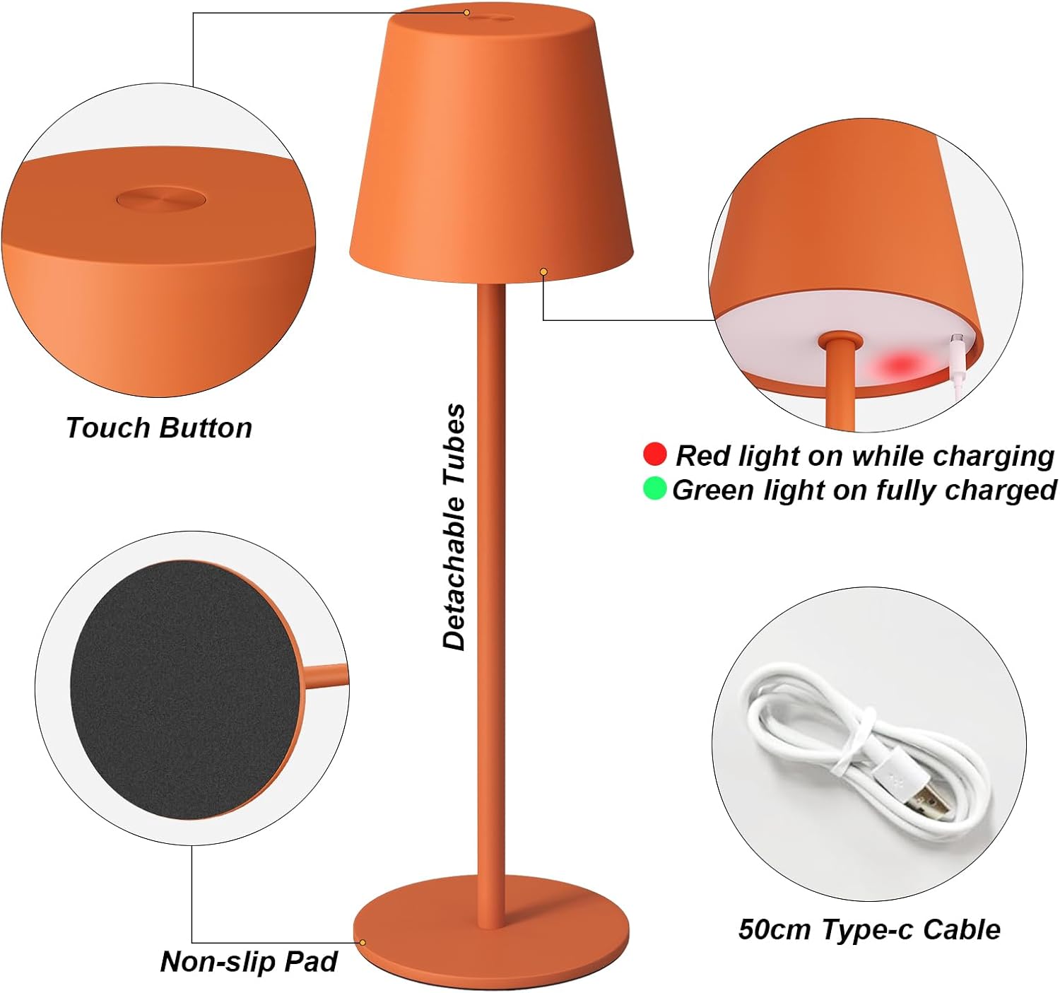 Kakanuo Cordless Table Lamp Rechargeable Orange - KK 2 Pack 5000mAH Battery Operated Lamp for Counter, 3 Color Stepless Dimming Wireless…