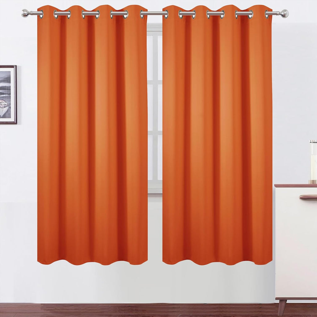 Lemomo Blackout Curtains 66 x 72 Inch Long Orange Curtains Set of 2 Panels Room Darkening Curtains for Bedroom and Living Room 72 Inch silv…