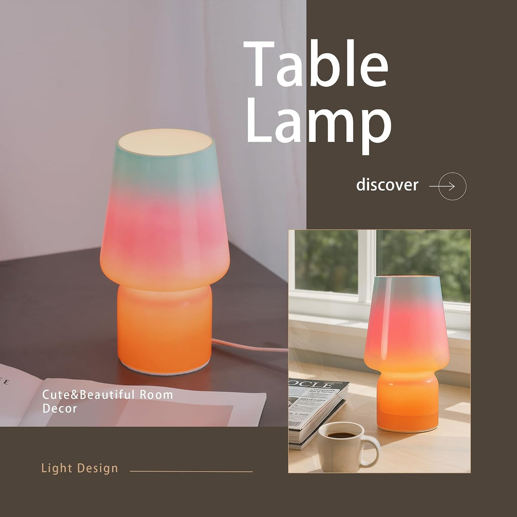 Mushroom Lamp, Mother's Day Gifts, Small Table Lamp, Cute Nightstand Kitchen Mini Lamp, Glass Table Lamp, Suitable for Bedrooms, Kitchens…