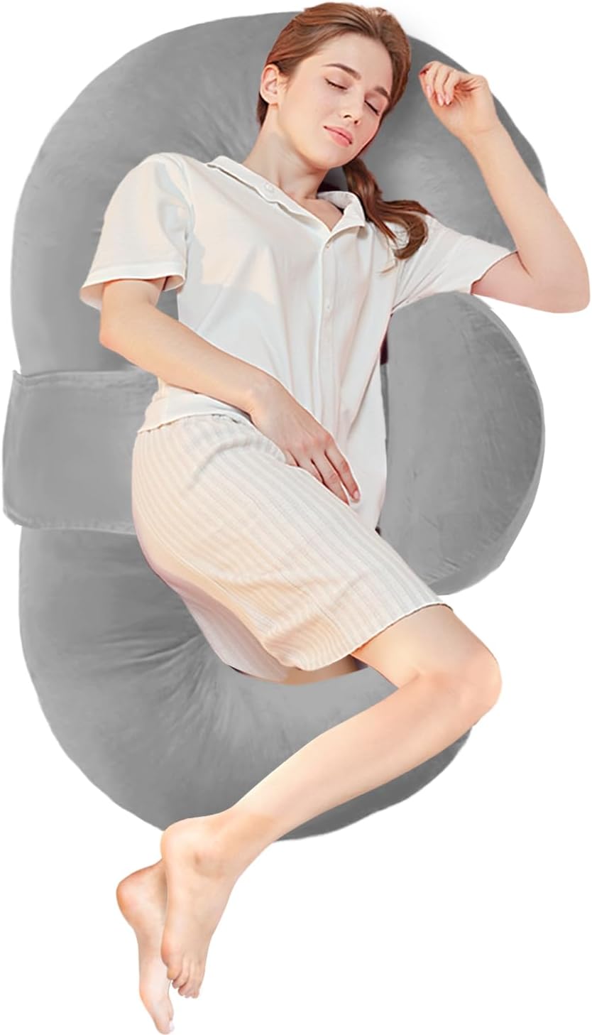 SchnauzerHome Pregnancy Pillows for Sleeping, E Shaped Maternity Pillow for Pregnant Women with Adjustable Wedge Pillow, 48 Inch Full Body…