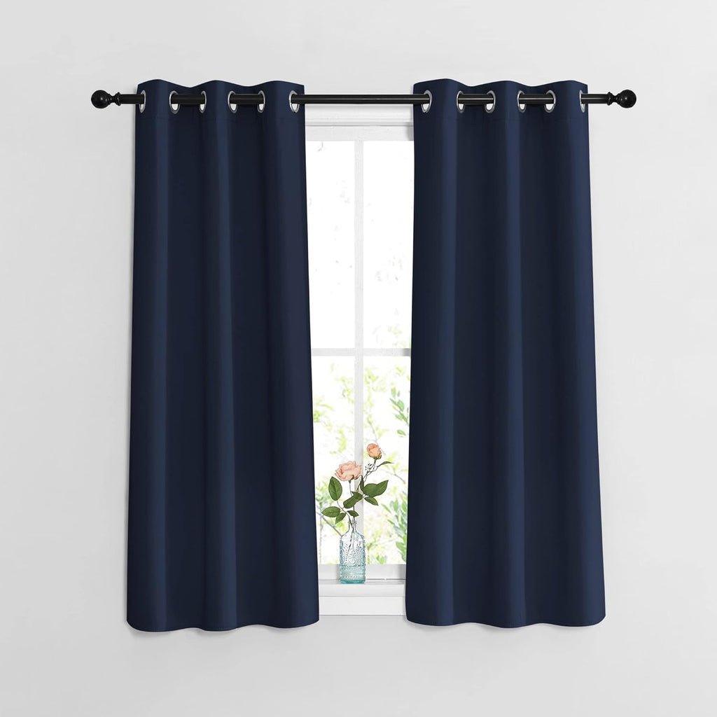 Nicetown Blackout Navy Curtains & Drapes 48 inch Long for Kitchen - Thermal Insulated Solid Grommet Room Darkening Panels for Bathroom (Nav…