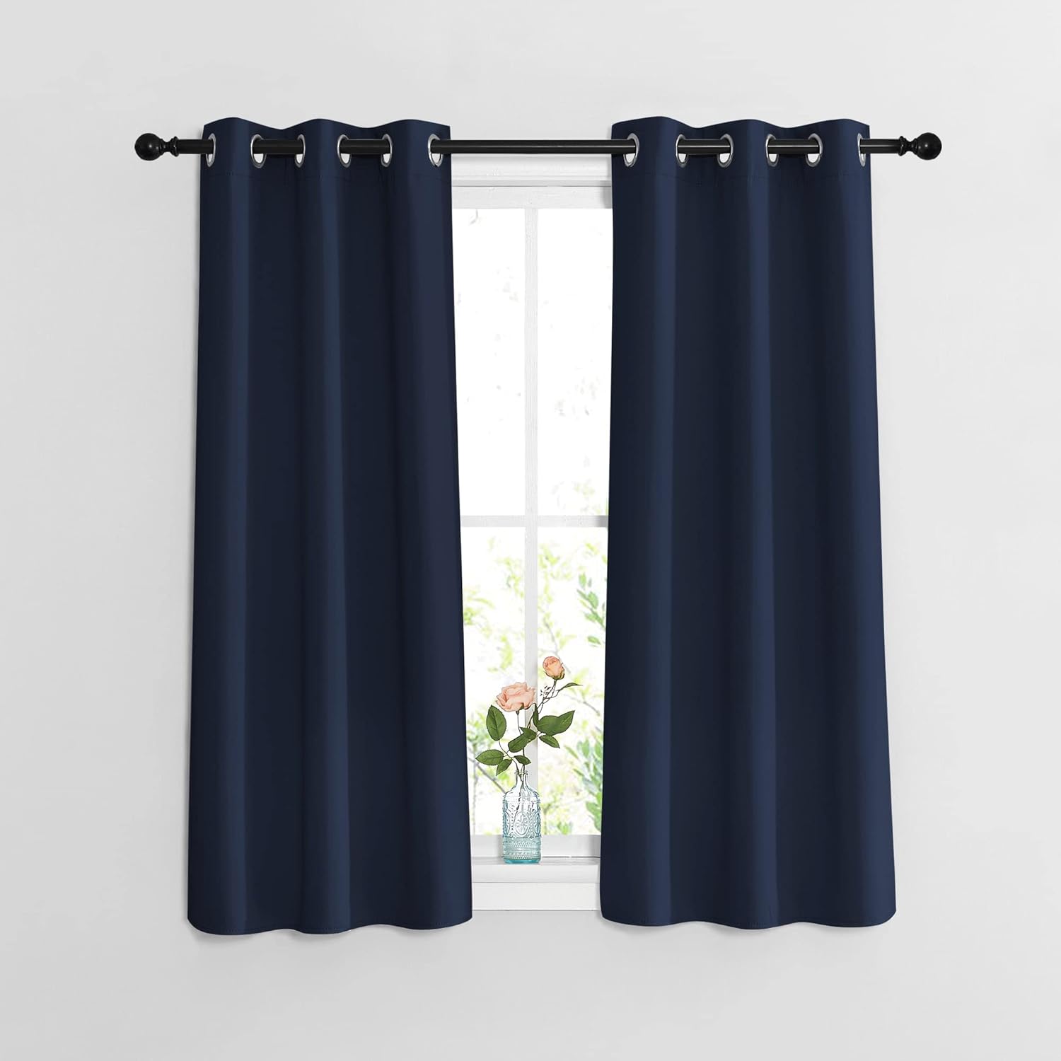 Nicetown Blackout Navy Curtains & Drapes 48 inch Long for Kitchen - Thermal Insulated Solid Grommet Room Darkening Panels for Bathroom (Nav…
